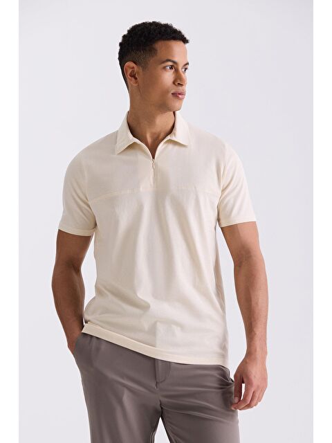 JAKAMEN Bej Slim Fit Fermuarlı Polo Yaka T-Shirt - S000497004-19928