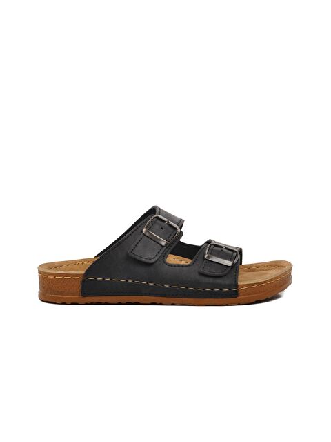 Ayakmod Siyah Kadın Çift Bantlı Terlik 20-972 - S000165429-19351