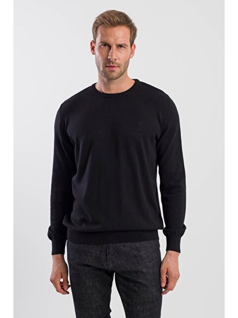 JAKAMEN Siyah Slim Fit Bisiklet Yaka Triko Kazak - S000495741-19351