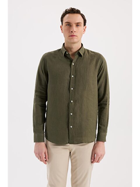 JAKAMEN Haki Comfort Fit %100 Keten Gömlek