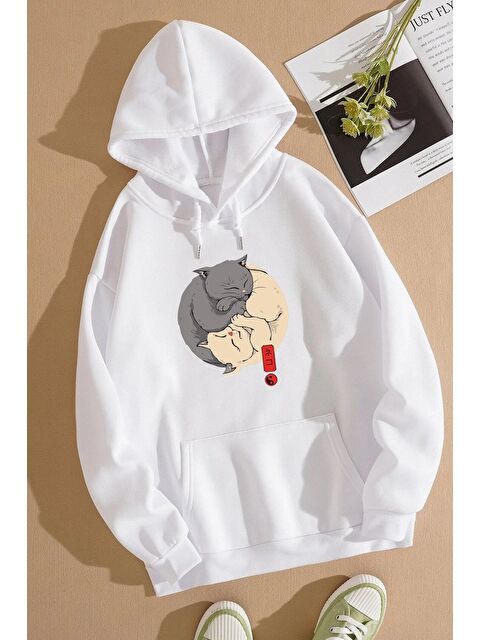 uyguntarz Unisex Yin Yang Cats Baskılı Sweatshirt - S000268142-20063