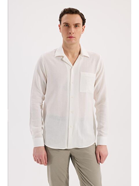 JAKAMEN Beyaz Comfort Fit Apaş Yaka Pamuk Gömlek