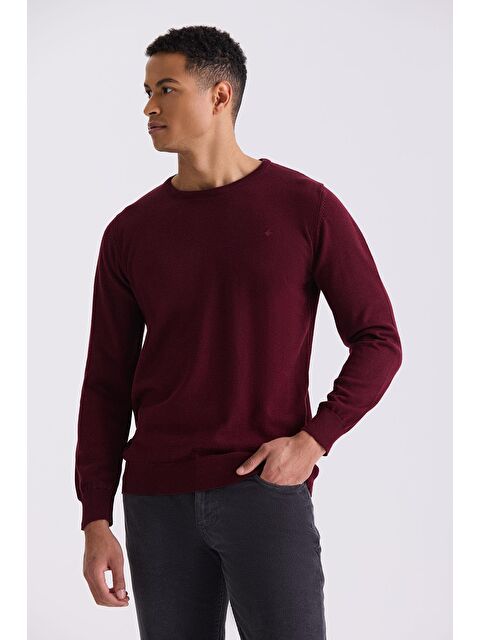 JAKAMEN Bordo Slim Fit Bisiklet Yaka Triko Kazak - S000495741-19951