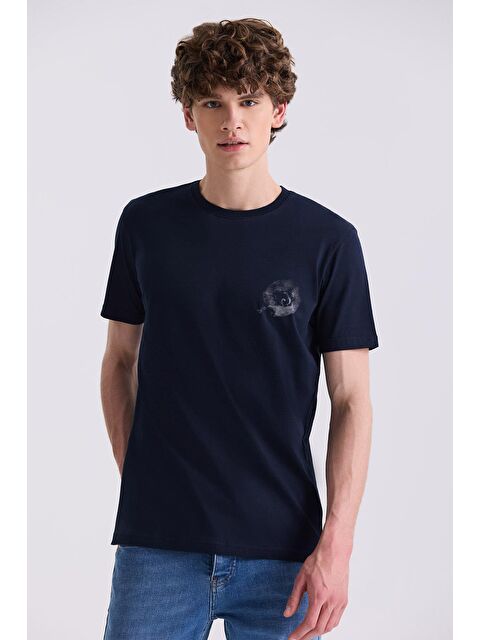 JAKAMEN Lacivert Slim Fit Bisiklet Yaka T-Shirt - S000496978-21164