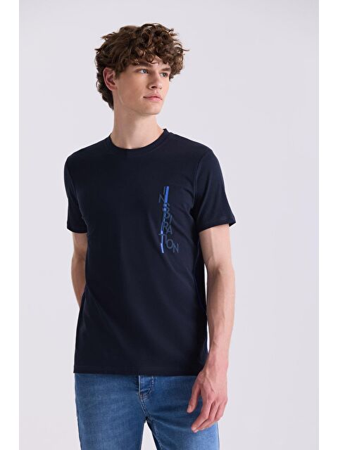 JAKAMEN Lacivert Slim Fit Bisiklet Yaka T-Shirt - S000496979-21164