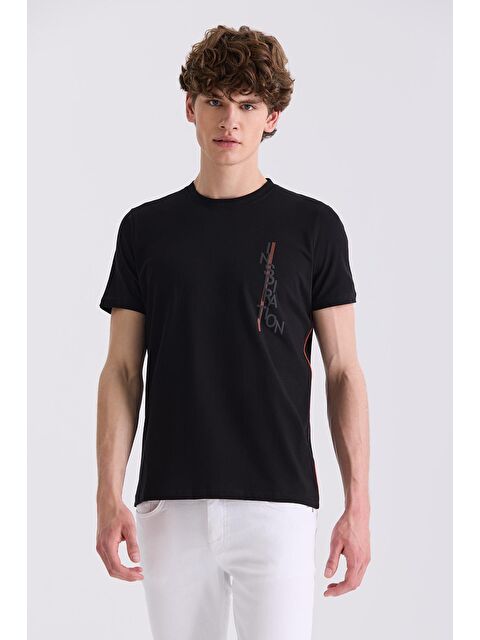 JAKAMEN Siyah Slim Fit Bisiklet Yaka T-Shirt - S000496979-19351