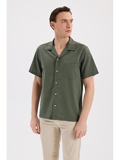 JAKAMEN Haki  Comfort Fit Klasik Yaka Kısa Kol Gömlek
