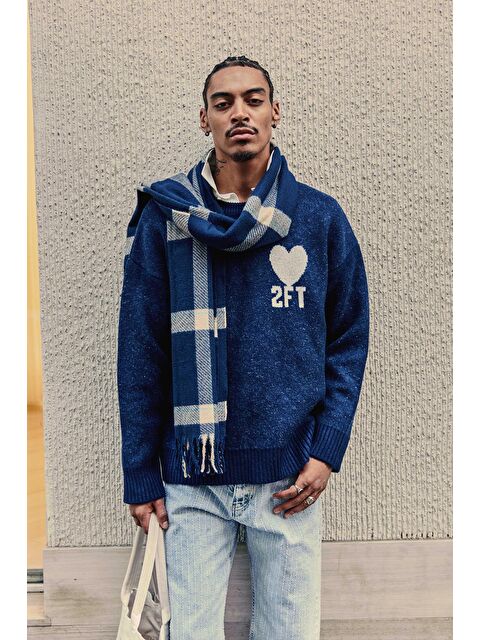 Abluka Online Erkek Desenli Oversize Triko Kazak Lacivert - S000487353-21164