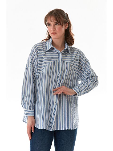 Fullamoda Çizgili Oversize Gömlek - S000380943-17234