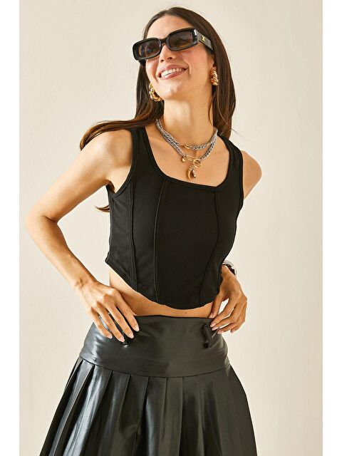 Xhan Siyah Askılı Fitilli Bluz 5YXK2-48458-02 - S000185463-19351