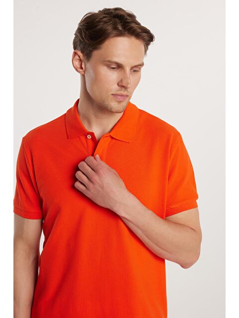 TUDORS Erkek Slim Fit Dar Kesim %100 Pamuk Nar Polo Yaka Tişört