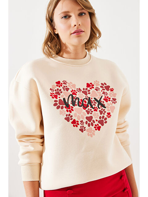 SHADE Kadın Üç İplik Şardonlu Yuvarlak Yaka Pati Baskılı Sweatshirt Mbhs - S000271800-19928