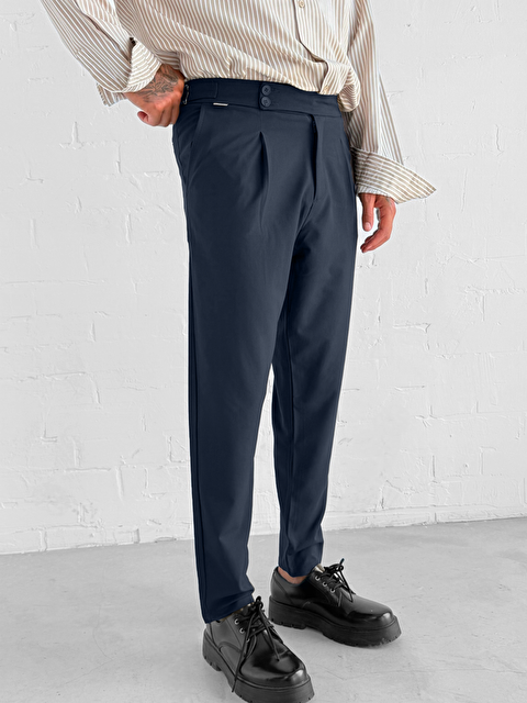 Abluka Online Erkek Ayarlanabilir Tokalı Pileli Kumaş Pantolon Lacivert - S000418075-21164