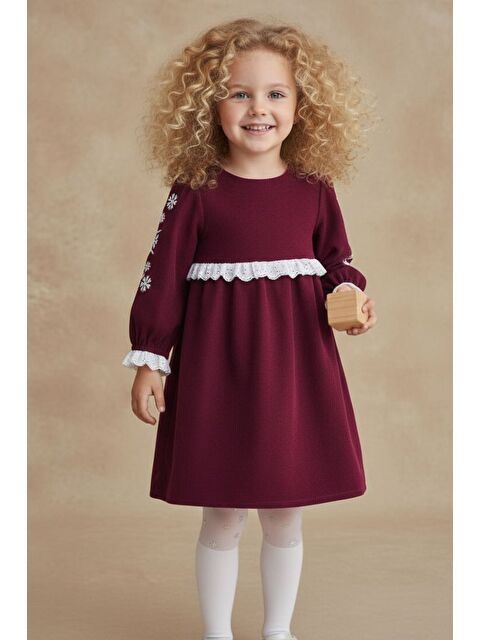 Mnk Baby & Kids Fisto Detaylı Kollar Nakışlı Otantik Kız Çocuk Elbise M00795 - S000509469-19951