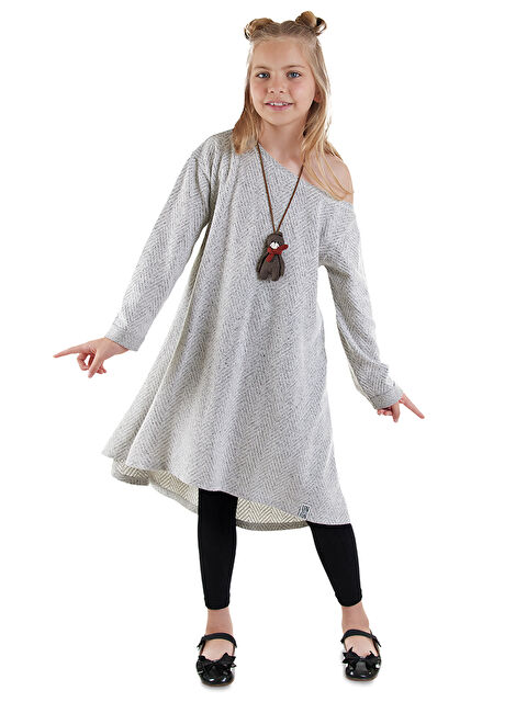 Denokids Gri Kız Çocuk Asimetrik Örme Elbise - S000415120-20600