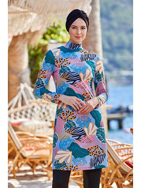 Fullamoda Desenli 4 Lü Tesettür Mayo - S000380806-8826