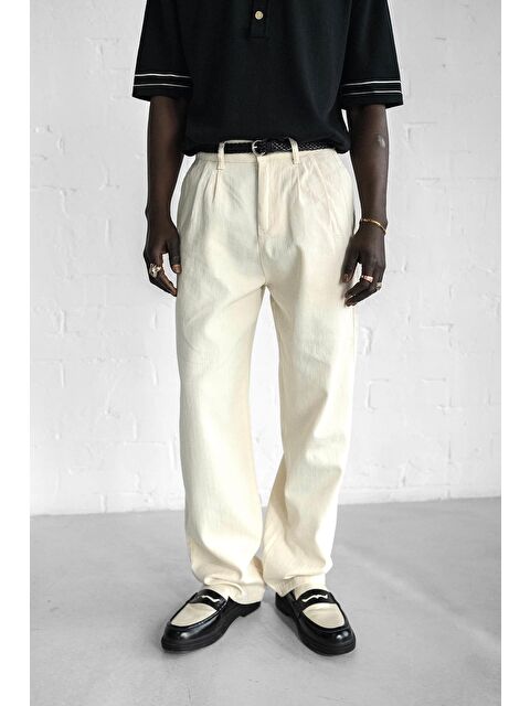 Abluka Online Erkek Beli Lastikli Desenli Baggy Pantolon Bej - S000487356-19928