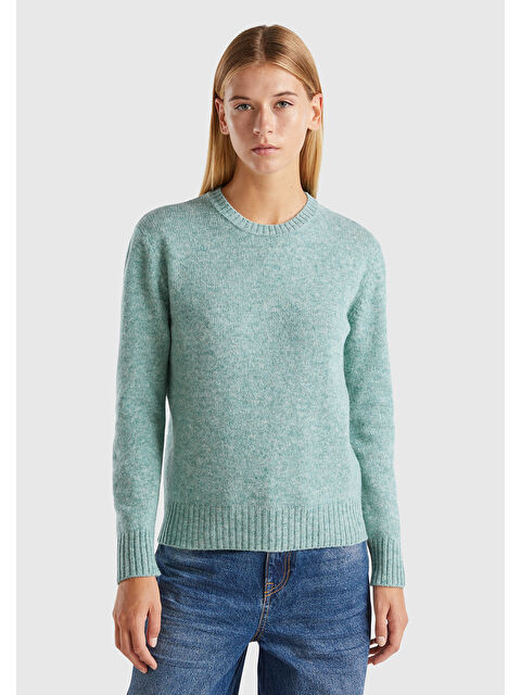 United Colors Of Benetton Kadın Su Yeşili Bisiklet Yaka Shetland Kazak - S000279055-20054