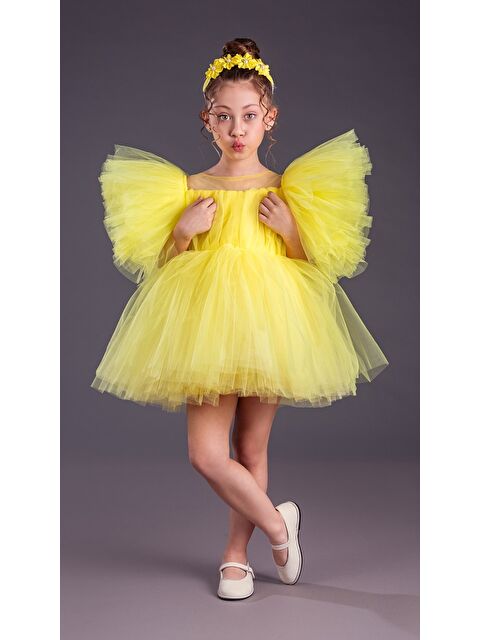 Mnk Baby & Kids Tütü Etekli Kabarık Kollu Komotini Taçlı Kız Çocuk Abiye Elbise MNK0582 - S000388568-20072