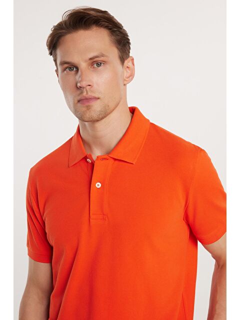 TUDORS Erkek Slim Fit Dar Kesim %100 Pamuk Mercan Polo Yaka Tişört