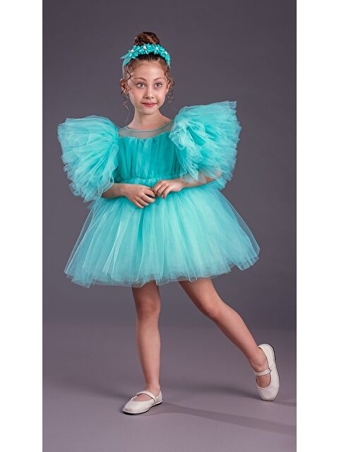 Mnk Baby & Kids Tütü Etekli Kabarık Kollu Komotini Taçlı Kız Çocuk Abiye Elbise MNK0582 - S000388568-18194