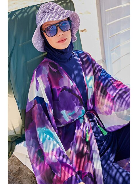 Marina Batik Desenli Mor Kimono Kaftan P2338 - S000017424-20042