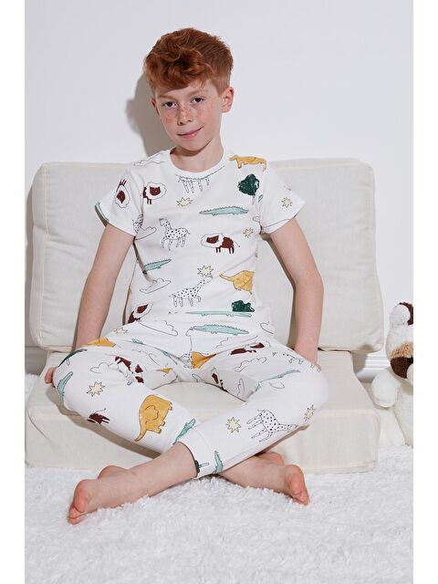 Lela Desenli % 100 Pamuk Bisiklet Yaka Pijama Takımı 6651001 - S000157111-5376