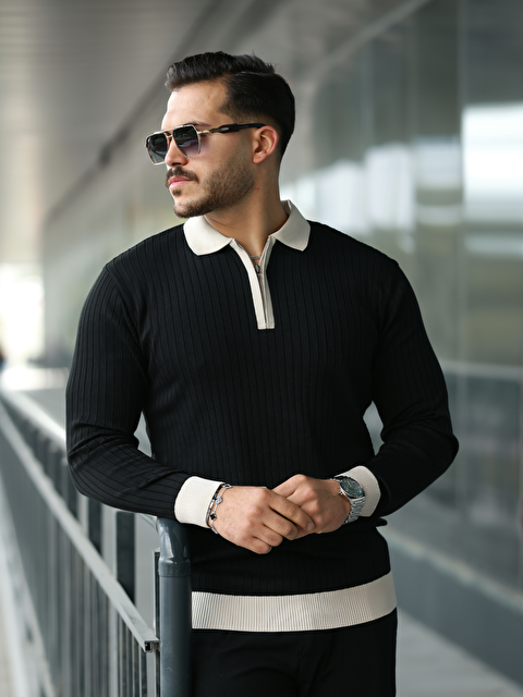 Jane's Erkek Kol ve Yaka Detaylı Uzun Kollu Triko Kazak - S000517183-19351