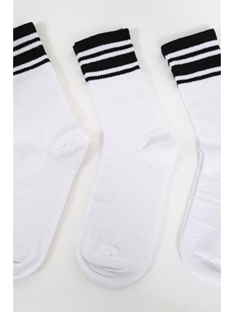 C&City Erkek Çizgili Uzun 3'lü Soket Çorap Seti Beyaz - S000220257-20063