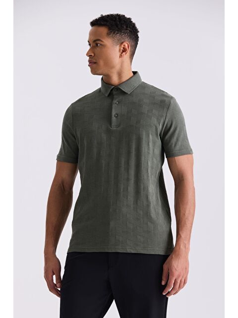 JAKAMEN Haki Slim Fit Desenli Polo  Yaka T-Shirt - S000496967-18547
