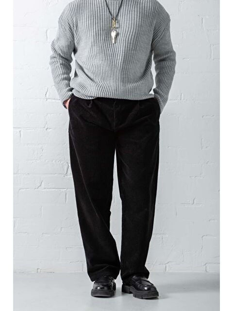 Abluka Online Erkek Baggy Fit Kadife Pantolon Siyah - S000283188-19351