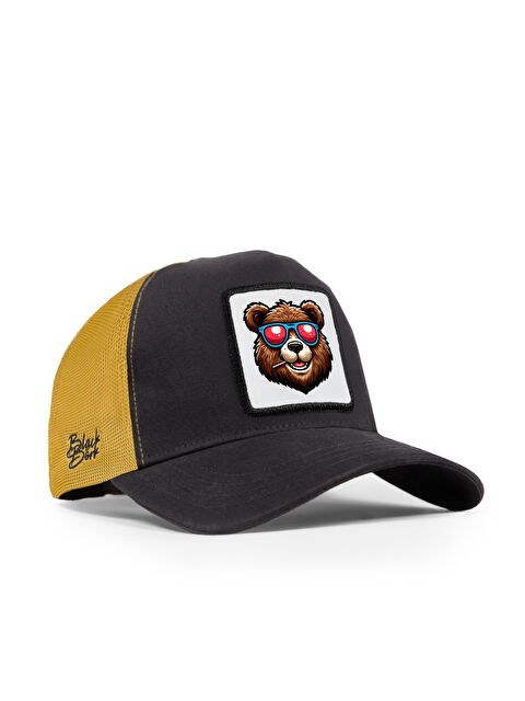 BlackBörk Ayı Logolu Antrasit-Sarı Trucker Şapka