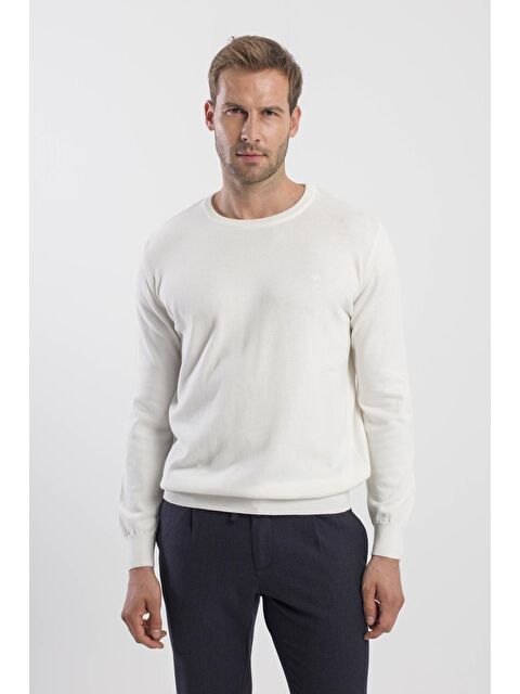 JAKAMEN Ekru Slim Fit Bisiklet Yaka Triko Kazak - S000495741-19965