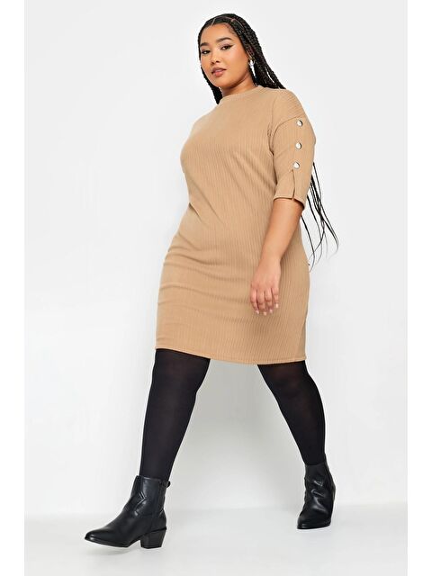 Stil Diva Büyük Beden Bisiklet Yaka Düğme Detaylı Yarım Kollu Mini Elbise 302783 - S000136809-19928