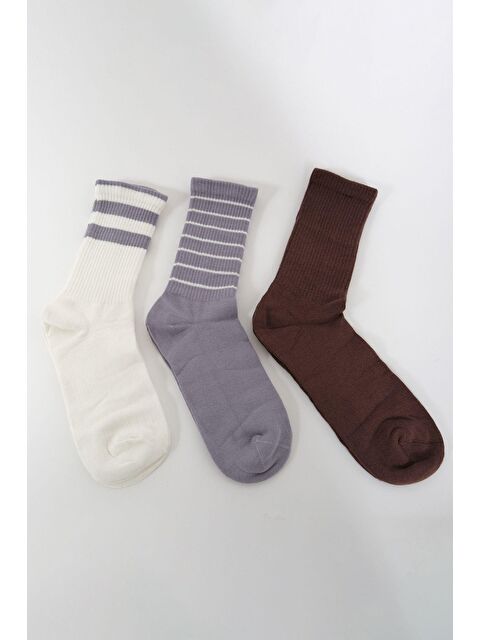 C&City Erkek Çizgili Uzun 3'lü Soket Çorap Seti Çikolata - S000220257-26416