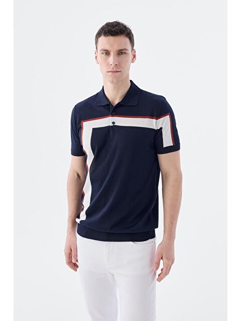 JAKAMEN Lacivert Slim Fit Şerit Detaylı Polo Yaka T-Shirt - S000497002-21164