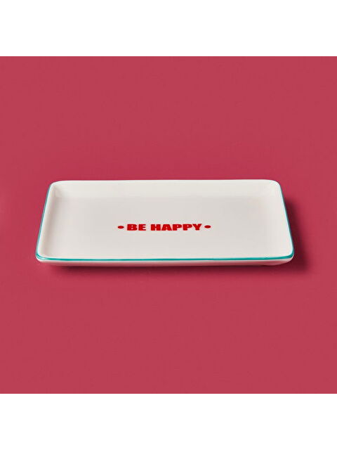 Evidea Kitchen Be Happy Servis Tabağı - Kırmızı / Pembe - 13x18 cm - S000384355-37331
