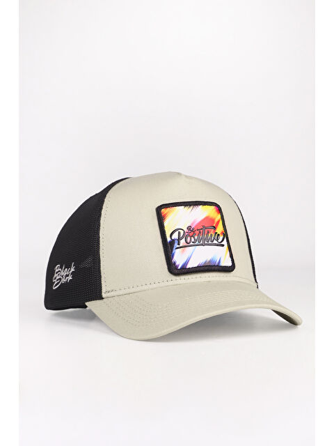 BlackBörk Be Positive Logolu Bej-Siyah Trucker Şapka