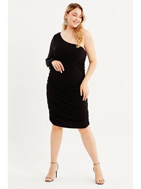 Mylinemoda Tek Omuz Şifon Detaylı Büzgülü Elbise - S000246519-19351