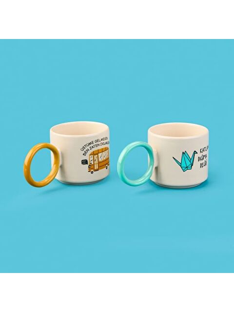 Evidea Kitchen 2'li Katlandığıma Değdi Sloganlı Kupa - Renkli - 250 ml