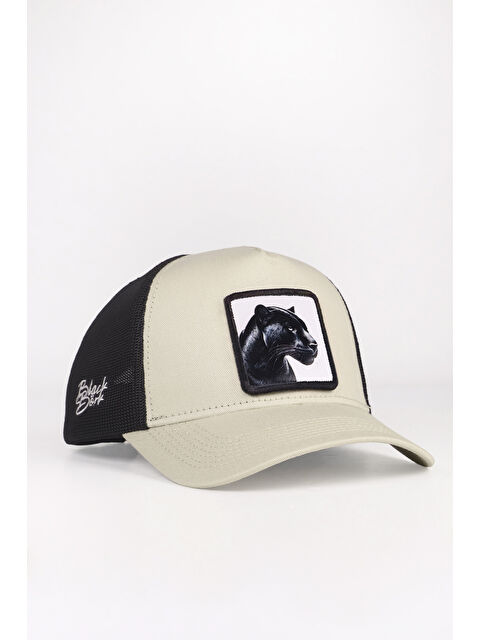 BlackBörk Panter Logolu Bej-Siyah Trucker Şapka