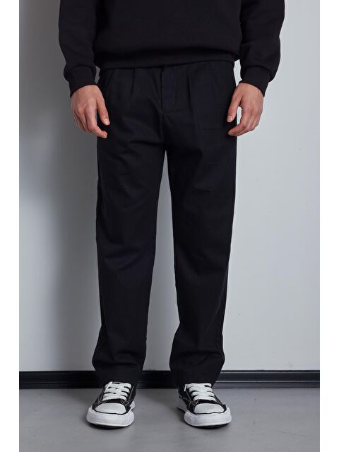 Abluka Online Erkek Beli Lastikli Desenli Baggy Pantolon Siyah - S000487356-19351