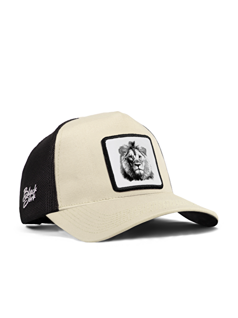 BlackBörk Aslan Logolu Bej-Siyah Trucker Şapka