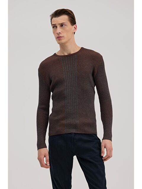 JAKAMEN Antrasit Tarçın Slim Fit Desenli Bisiklet Yaka Triko - S000495747-29666