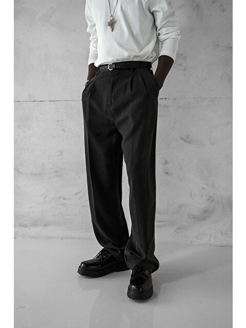 Abluka Online Erkek Baggy Fit Beli Lastikli Pantolon Siyah - S000378093-19351