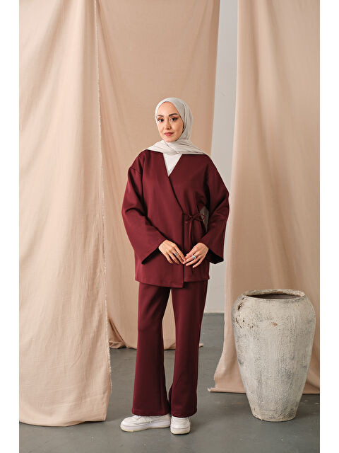 Locco Moda Kadın Yan Bağlamalı Takım Bordo - S000449601-19951