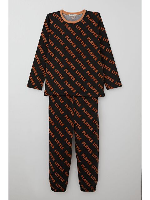 Breeze Erkek Çocuk Pijama Takımı Oyun Zamanı Küçük Oyuncu Yazılı Koyu Kahve (9-12 Yaş) - S000490573-29704