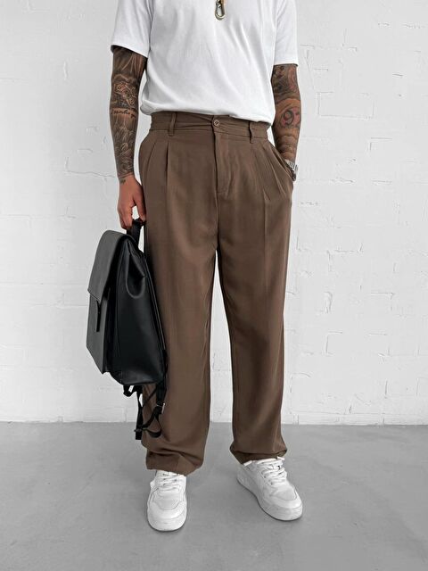Abluka Online Erkek Baggy Fit Beli Lastikli Pantolon Kahverengi - S000378093-19413