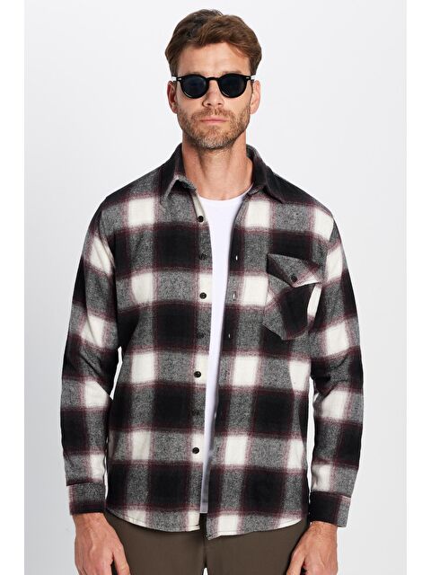 TUDORS Erkek Regular Fit Klasik Kesim Oduncu Tek Cepli Kışlık Gömlek