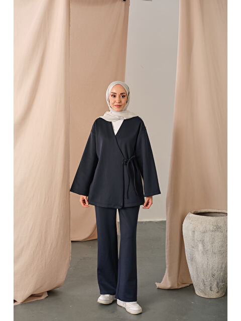 Locco Moda Kadın Yan Bağlamalı Takım Lacivert - S000449601-21164